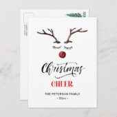 Modern Red Elegant Script Kerstman Reindester Briefkaart (Voorkant / Achterkant)