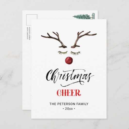 Modern Red Elegant Script Kerstman Reindester Briefkaart (Voorkant / Achterkant)