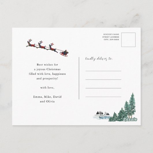 Modern Red Elegant Script Kerstman Reindester Briefkaart (Achterkant)