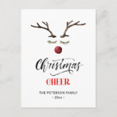 Modern Red Elegant Script Kerstman Reindester Briefkaart (Voorkant)