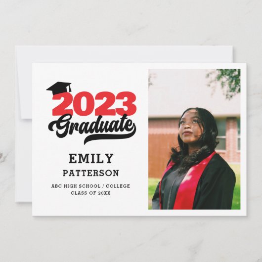 Modern Red Elegant Script Photo Afstuderen Aankondiging (Voorkant)