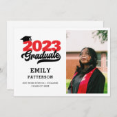 Modern Red Elegant Script Photo Afstuderen Kaart (Voorkant / Achterkant)