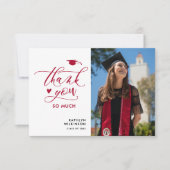 Modern Red Elegant Script Photo Simple Afstuderen Bedankkaart (Voorkant)
