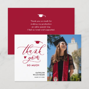 Modern Red Elegant Script Photo Simple Afstuderen Bedankkaart