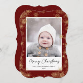 Modern Red Elegant Script Snowflakes Bokeh Overlay Feestdagenkaart (Voorkant / Achterkant)