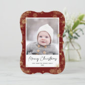 Modern Red Elegant Script Snowflakes Bokeh Overlay Feestdagenkaart (Staand voorkant)