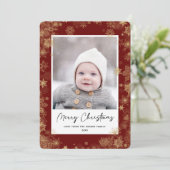 Modern Red Elegant Script Snowflakes Bokeh Overlay Feestdagenkaart (Staand voorkant)