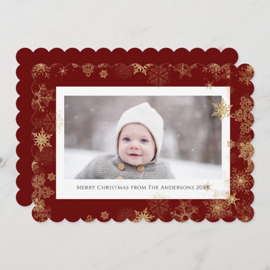 Modern Red Elegant Script Snowflakes Bokeh Overlay Feestdagenkaart (Voorkant / Achterkant)