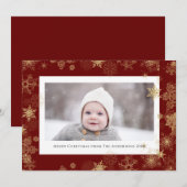 Modern Red Elegant Script Snowflakes Bokeh Overlay Feestdagenkaart (Voorkant / Achterkant)