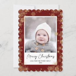 Modern Red Elegant Script Snowflakes Bokeh Overlay Feestdagenkaart