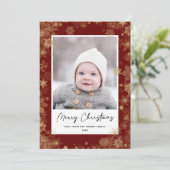 Modern Red Elegant Script Snowflakes Bokeh Overlay Feestdagenkaart (Staand voorkant)