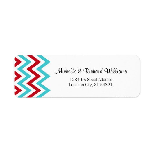 Modern Red en Aqua Chevron & Lovebird Wedding Etiket (Voorkant)