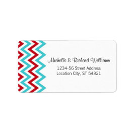 Modern Red en Aqua Chevron & Lovebird Wedding Etiket
