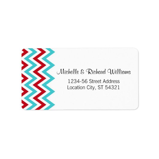 Modern Red en Aqua Chevron & Lovebird Wedding Etiket (Voorkant)