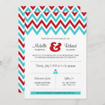 Modern Red en Aqua Chevron & Lovebird Wedding