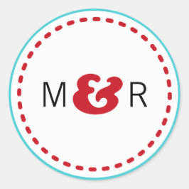 Modern Red en Aqua Chevron & Lovebird Wedding Ronde Sticker