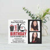 Modern Red en Black 2 Foto's Sweet 16 Party Kaart (Staand voorkant)