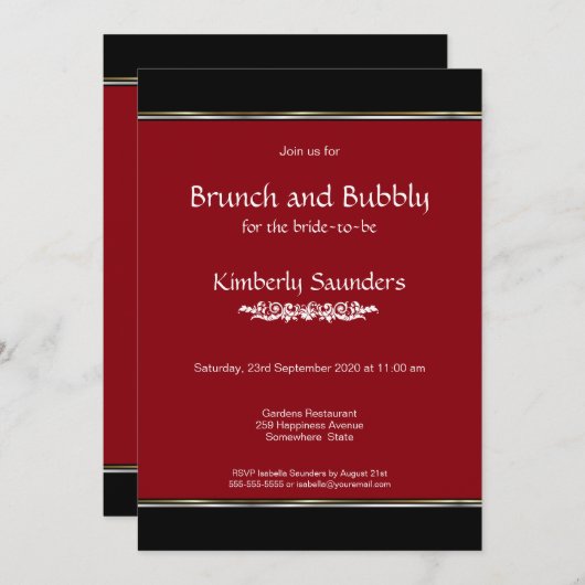 Modern Red en Black Brunch en Bubble Kaart (Voorkant / Achterkant)