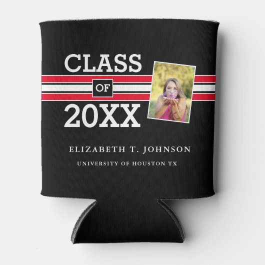 Modern Red en Black Photo Afstuderen Blikjeskoeler (Voorkant)