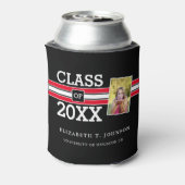 Modern Red en Black Photo Afstuderen Blikjeskoeler (Blikje Achterkant)