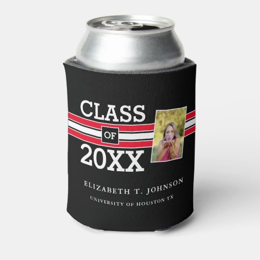 Modern Red en Black Photo Afstuderen Blikjeskoeler (Blikje Achterkant)