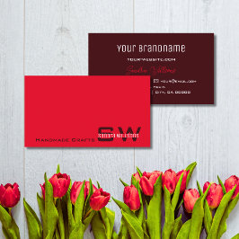 Modern Red en Burgundy Chic met Monogram Simple Visitekaartje