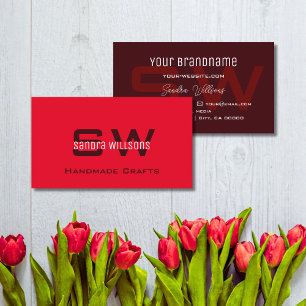 Modern Red en Burgundy Simple met Monogram Chic Visitekaartje