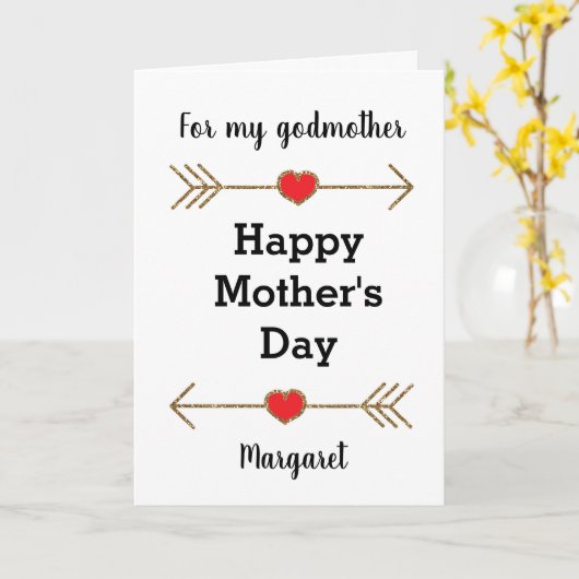 Modern Red en Gold Happy Moederdag Godmoeder Kaart (Gele Bloem)