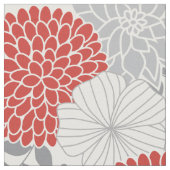 Modern Red en Gray Floral Fabric Stof (Close Up)