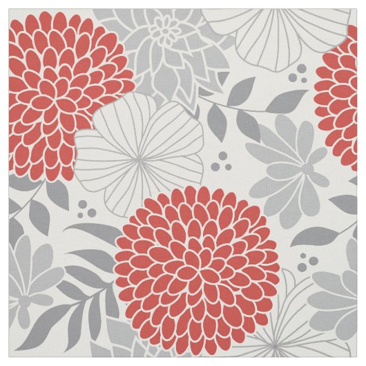 Modern Red en Gray Floral Fabric Stof (Swatch)