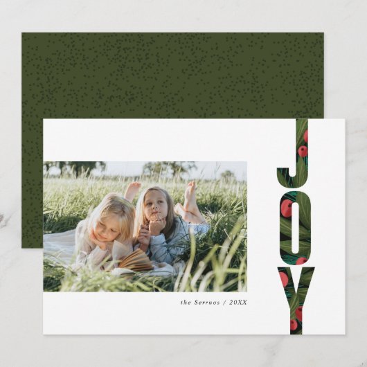 Modern Red en Green Botanical Joy Holiday Foto (Voorkant / Achterkant)