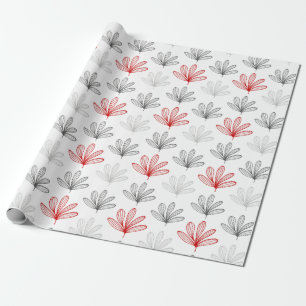 Modern Red en Grey Floral Pattern Cadeaupapier