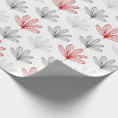 Modern Red en Grey Floral Pattern Cadeaupapier (Hoek)