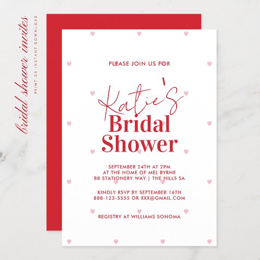 Modern Red en Roze Heart Bridal Shower Kaart