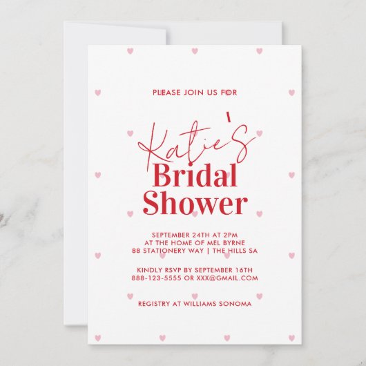 Modern Red en Roze Heart Bridal Shower Kaart (Voorkant)
