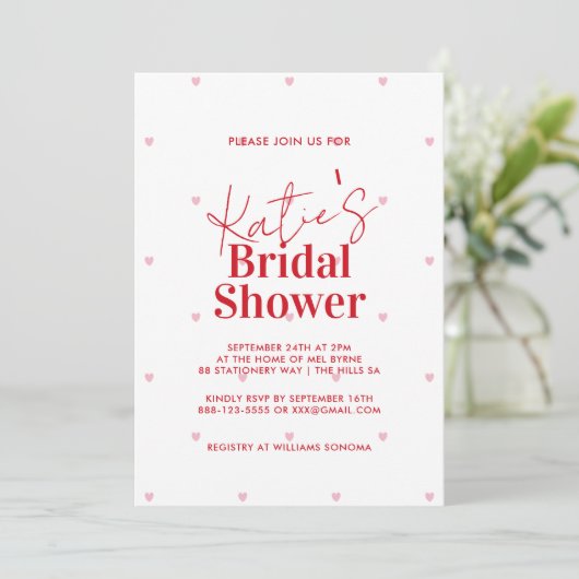 Modern Red en Roze Heart Bridal Shower Kaart (Staand voorkant)