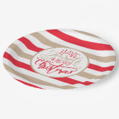 Modern Red en Tan Merry KerstStriped Papieren Bordje (Gekanteld)