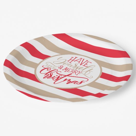 Modern Red en Tan Merry KerstStriped Papieren Bordje (Gekanteld)
