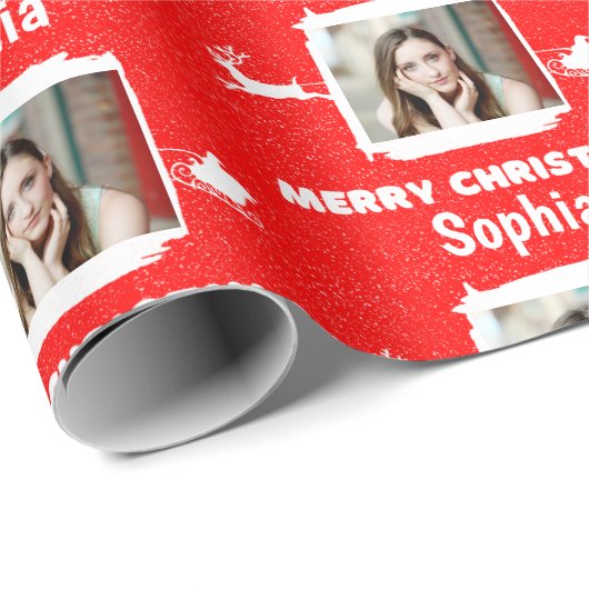 Modern Red en White 1 Fotoliefkerst Cadeaupapier (Rol Hoek)