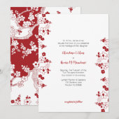Modern Red en White Cherry Blossom Wedding Kaart (Voorkant / Achterkant)