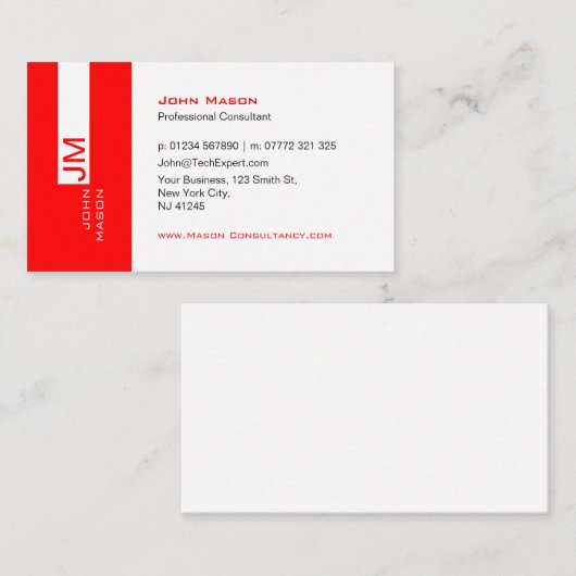 Modern Red en White Consultant - Visitekaartje (Voorkant / Achterkant)
