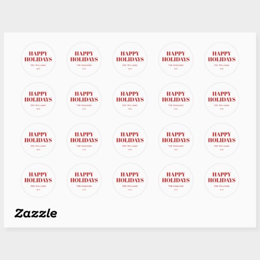 Modern Red en White Prettige feestdagen Ronde Sticker (Vel)