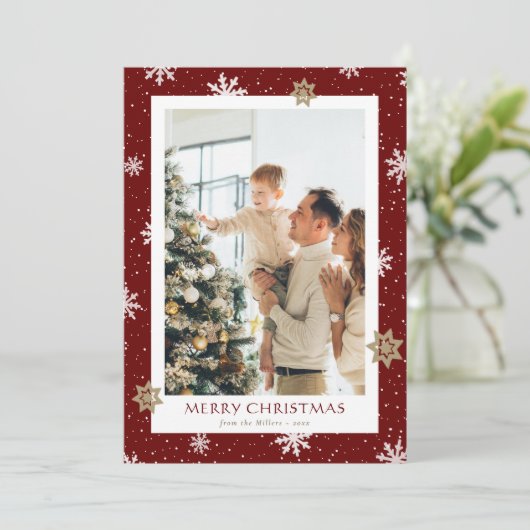 Modern Red Family Foto Merry kerstkaarten Feestdagenkaart (Staand voorkant)