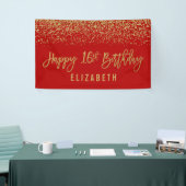 Modern Red Faux Gold Glitter 16e verjaardag Spandoek (Beurs)