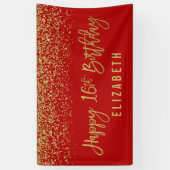 Modern Red Faux Gold Glitter 16e verjaardag Spandoek (Verticaal)