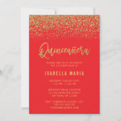 Modern Red Faux Gold Glitter Quinceanera Kaart (Voorkant)