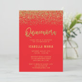 Modern Red Faux Gold Glitter Quinceanera Kaart (Staand voorkant)