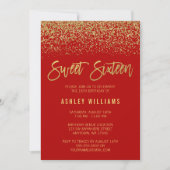 Modern Red Faux Gold Glitter Sweet 16 Kaart (Voorkant)