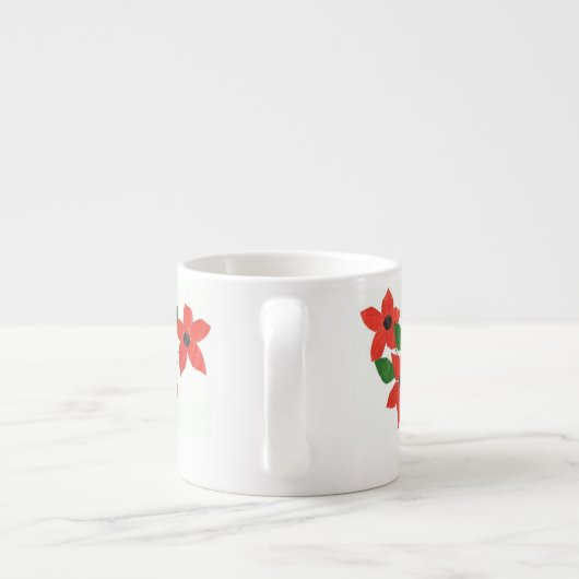 Modern Red Floral Design on White Espresso Kop (Achterkant)