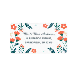Modern Red Floral op White Custom Address Etiket